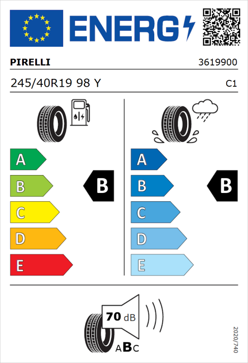 Tyre Label for Pirelli P Zero (PZ4) Luxury 245/40R19 98Y